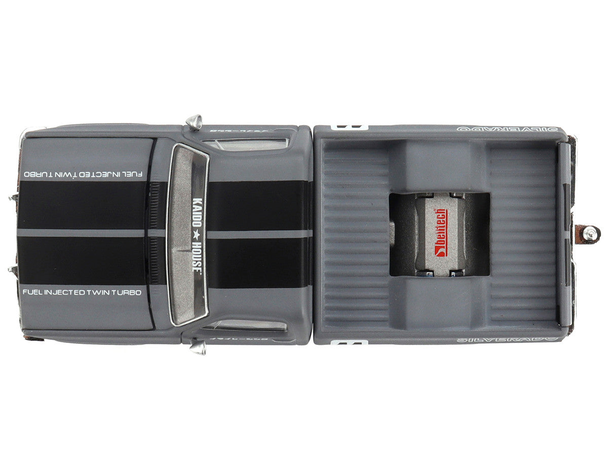 Chevrolet Silverado "KAIDO V2" Pickup Truck #11 Gray with Black Stripes (Designed by Jun Imai) "Kaido House" Special 1/64 Diecast Model Car by Mini GT-2