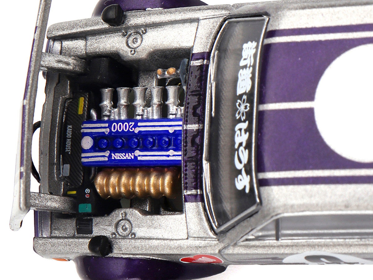 Nissan Skyline 2000GT-R (KPGC10) "Kaido Works V1" RHD (Right Hand Drive) #0 Silver Metallic with Purple Stripes (Designed by Jun Imai) "Kaido House" Special 1/64 Diecast Model Car by Mini GT-3