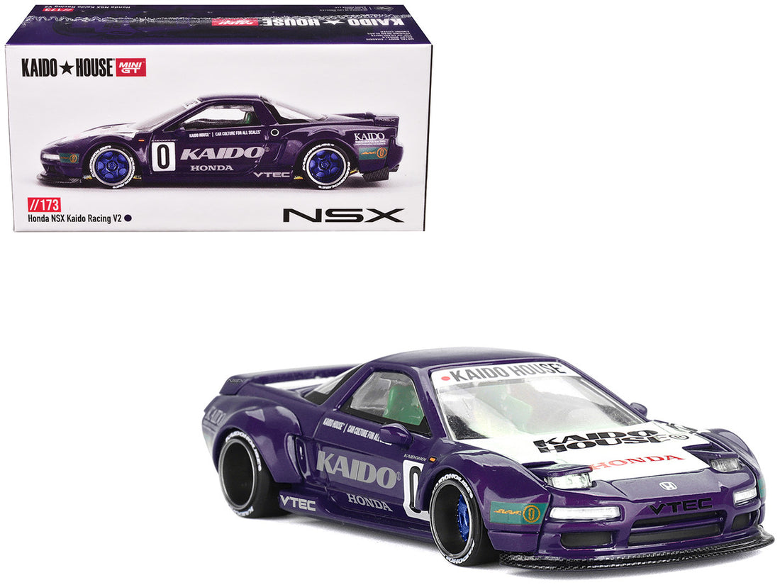 Honda NSX "Kaido Racing V2" #0 Purple with White Hood and Graphics (Designed by Jun Imai) "Kaido House" Special 1/64 Diecast Model Car by Mini GT-4