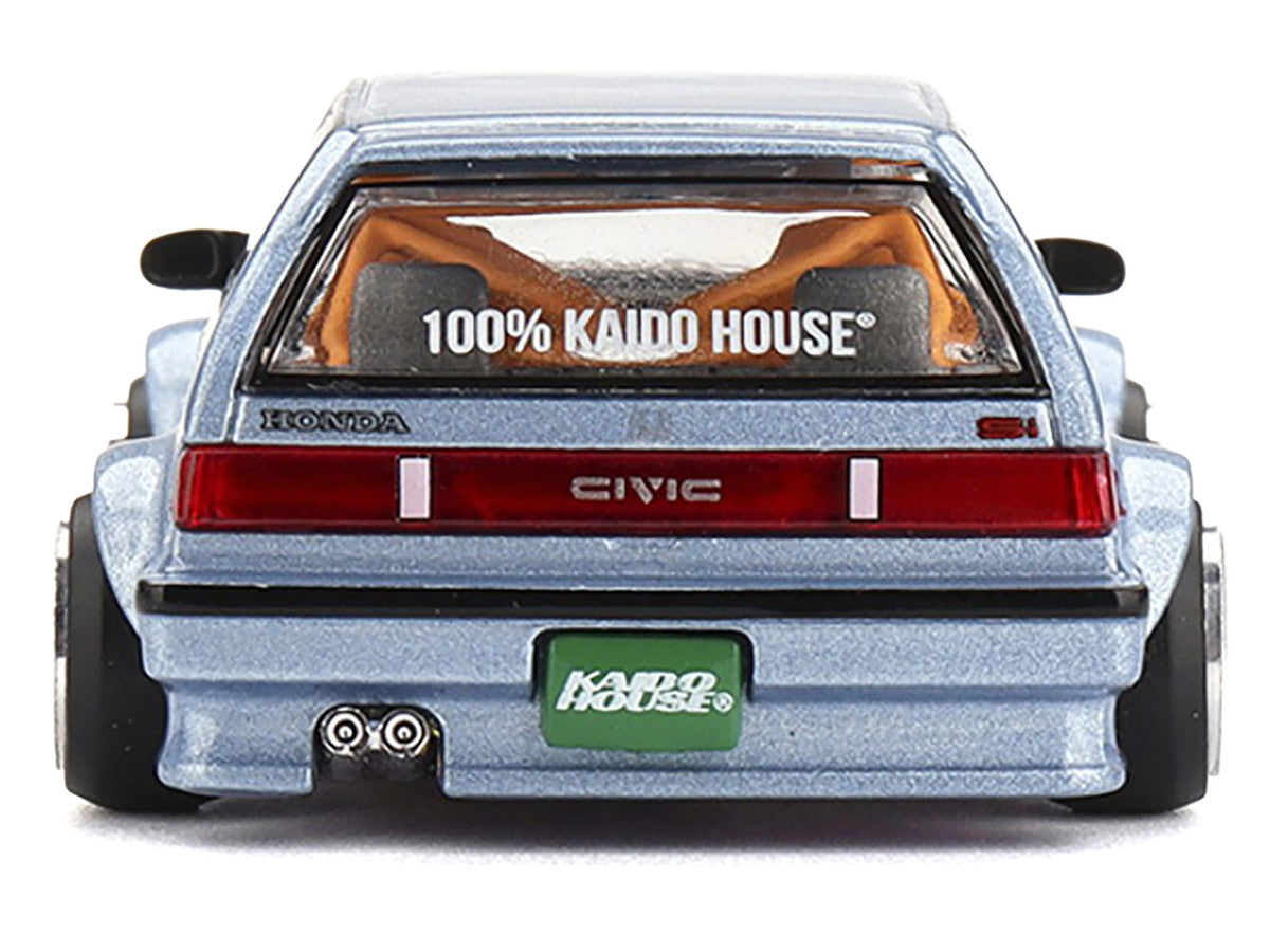 Honda Civic (EF) "Kaido Roulette V1" Blue Metallic with Carbon Hood and Doors (Designed by Jun Imai) "Kaido House" Special 1/64 Diecast Model Car by Mini GT-1