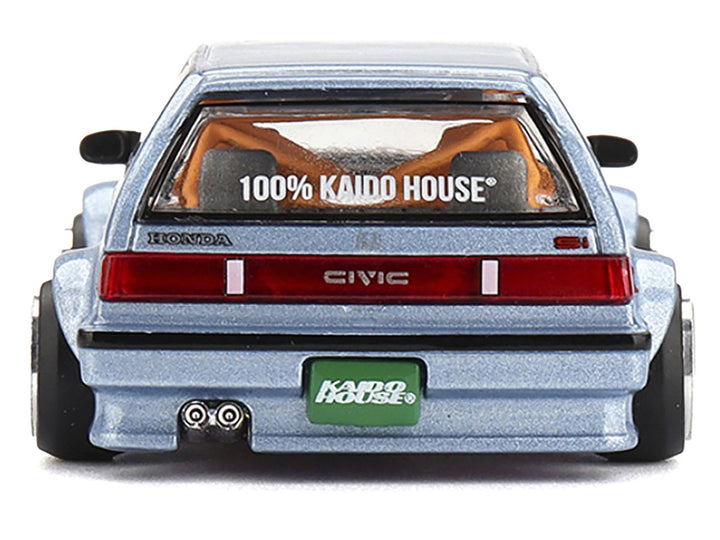 Honda Civic (EF) "Kaido Roulette V1" Blue Metallic with Carbon Hood and Doors (Designed by Jun Imai) "Kaido House" Special 1/64 Diecast Model Car by Mini GT-1