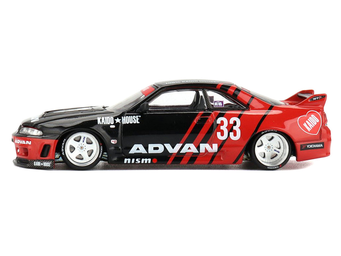 Nissan Skyline GT-R (R33) "Kaido Works" RHD (Right Hand Drive) #33 "ADVAN" Black and Red (Designed by Jun Imai) "Kaido House" Special 1/64 Diecast Model Car by Mini GT 4