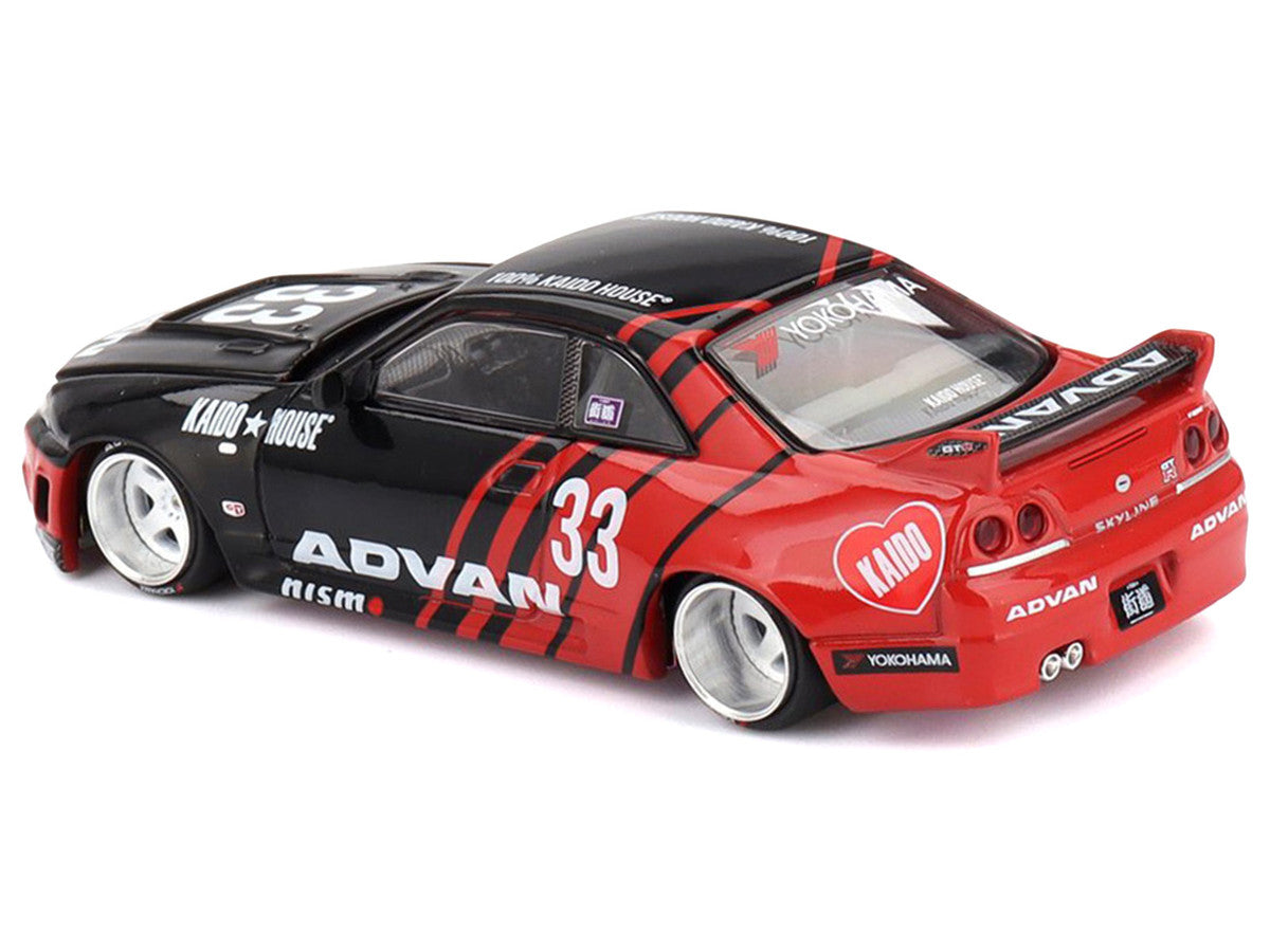 Nissan Skyline GT-R (R33) "Kaido Works" RHD (Right Hand Drive) #33 "ADVAN" Black and Red (Designed by Jun Imai) "Kaido House" Special 1/64 Diecast Model Car by Mini GT 2