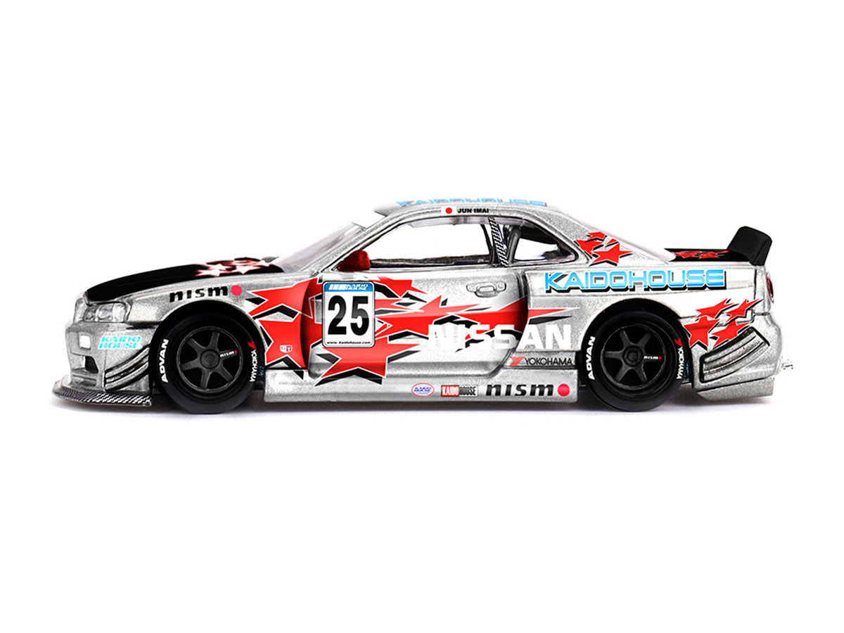 Nissan Skyline GT-R (R34) "Kaido Star Racing V1" RHD (Right Hand Drive) #25 Gray Metallic with Black Hood and Graphics (Designed by Jun Imai) "Kaido House" Special 1/64 Diecast Model Car by Mini GT-3