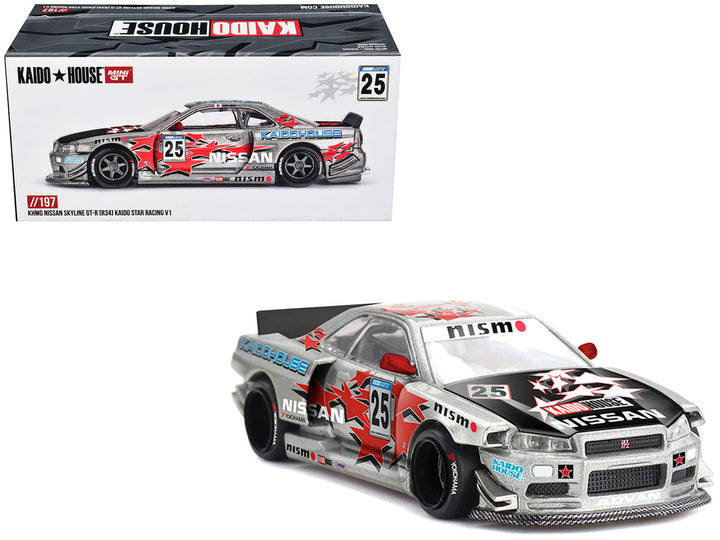 Nissan Skyline GT-R R34 Kaido Star Racing V1 #25 1:64 Mini GT diecast with box