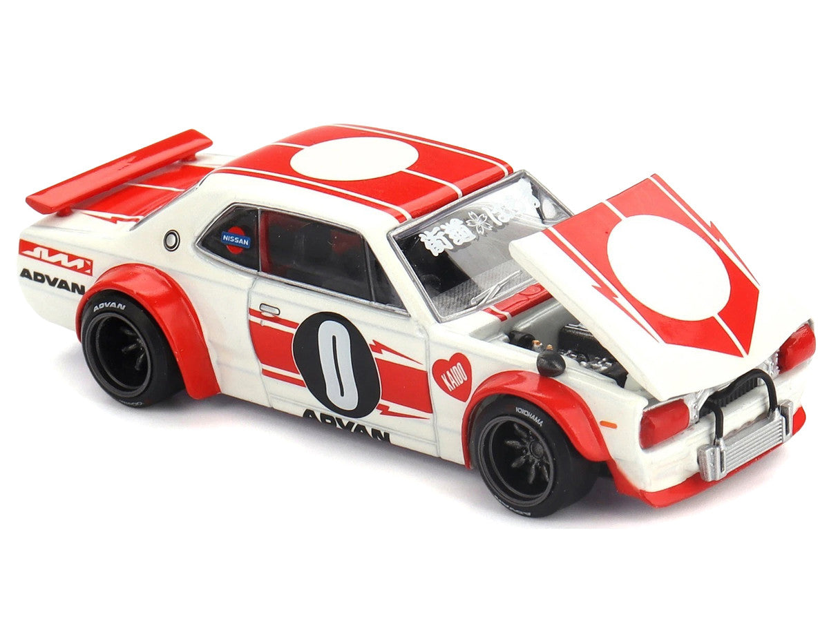 Nissan Skyline 2000GT-R (KPGC10) "Kaido Works V2" RHD (Right Hand Drive) White with Red Stripes (Designed by Jun Imai) "Kaido House" Special 1/64 Diecast Model Car by Mini GT 4