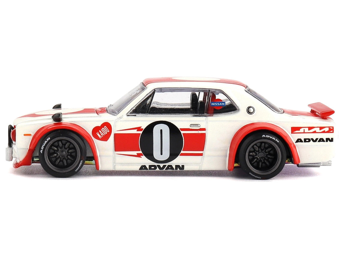 Nissan Skyline 2000GT-R (KPGC10) "Kaido Works V2" RHD (Right Hand Drive) White with Red Stripes (Designed by Jun Imai) "Kaido House" Special 1/64 Diecast Model Car by Mini GT 5