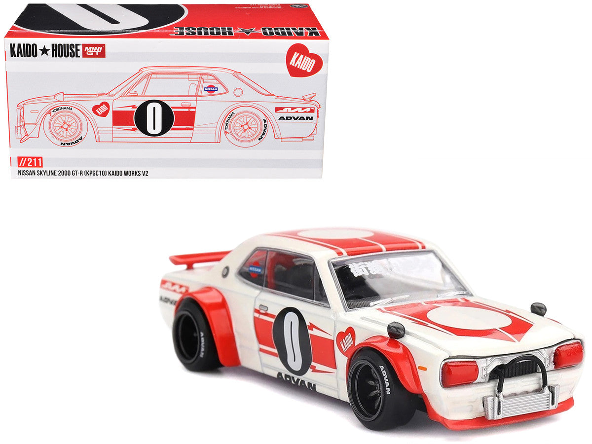 Nissan Skyline 2000GT-R (KPGC10) "Kaido Works V2" RHD (Right Hand Drive) White with Red Stripes (Designed by Jun Imai) "Kaido House" Special 1/64 Diecast Model Car by Mini GT 3