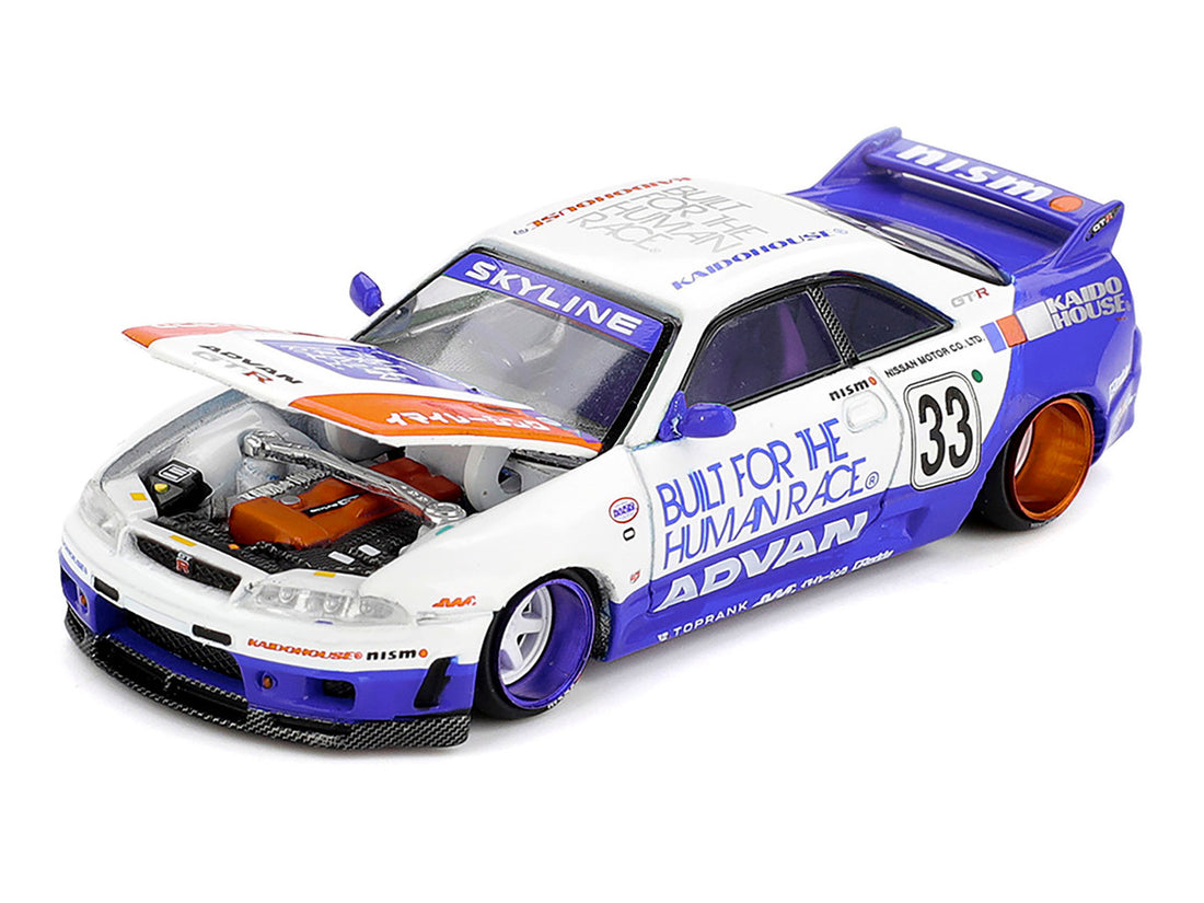 Mini GT Kaido House Nissan Skyline GT-R R33 #33 front three-quarter view
