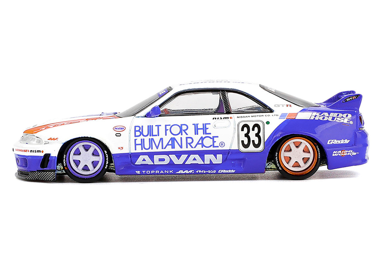 Kaido House Nissan Skyline GT-R R33 BFTHR V1 blue white 1:64 side view