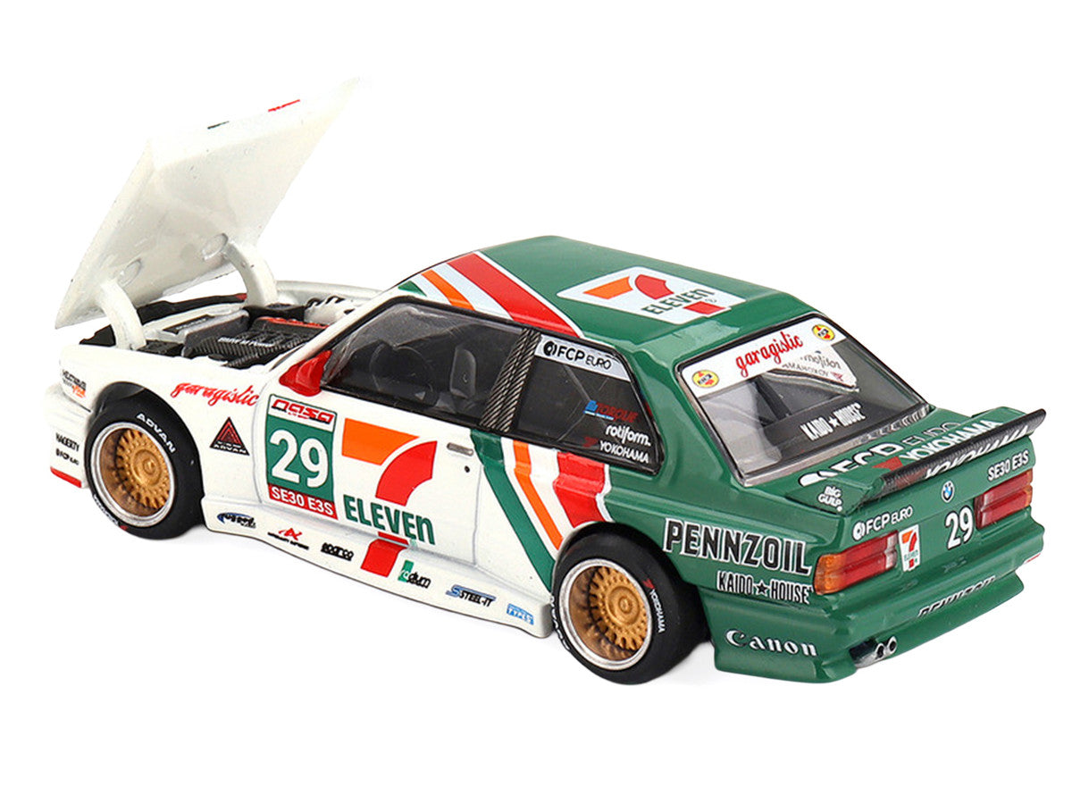 Kaido House BMW M3 Larry Chen V1 7-Eleven diecast rear three-quarter view