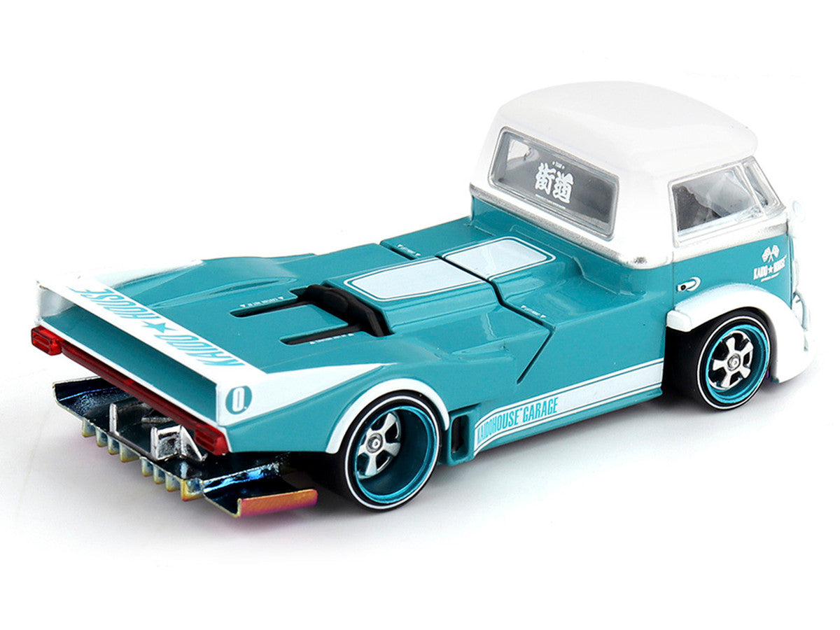 Volkswagen T1 "Kaido Works V1" Truck Turquoise with White Top and Stripes (Designed by Jun Imai) "Kaido House" Special 1/64 Diecast Model Car by Mini GT-4