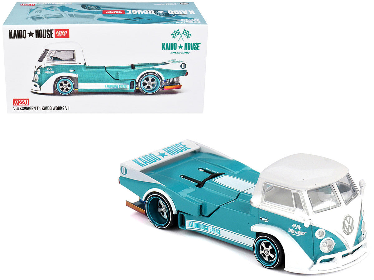 Volkswagen T1 "Kaido Works V1" Truck Turquoise with White Top and Stripes (Designed by Jun Imai) "Kaido House" Special 1/64 Diecast Model Car by Mini GT-0