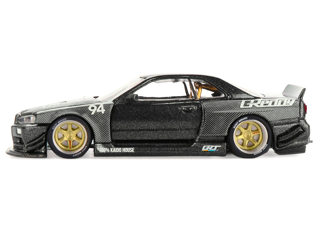 Nissan Skyline GT-R (R34) RHD (Right Hand Drive) #94 "Kaido Works GReddy V2" Carbon Fiber and Dark Gray Metallic (Designed by Jun Imai) "Kaido House" Special 1/64 Diecast Model Car by Mini GT-2