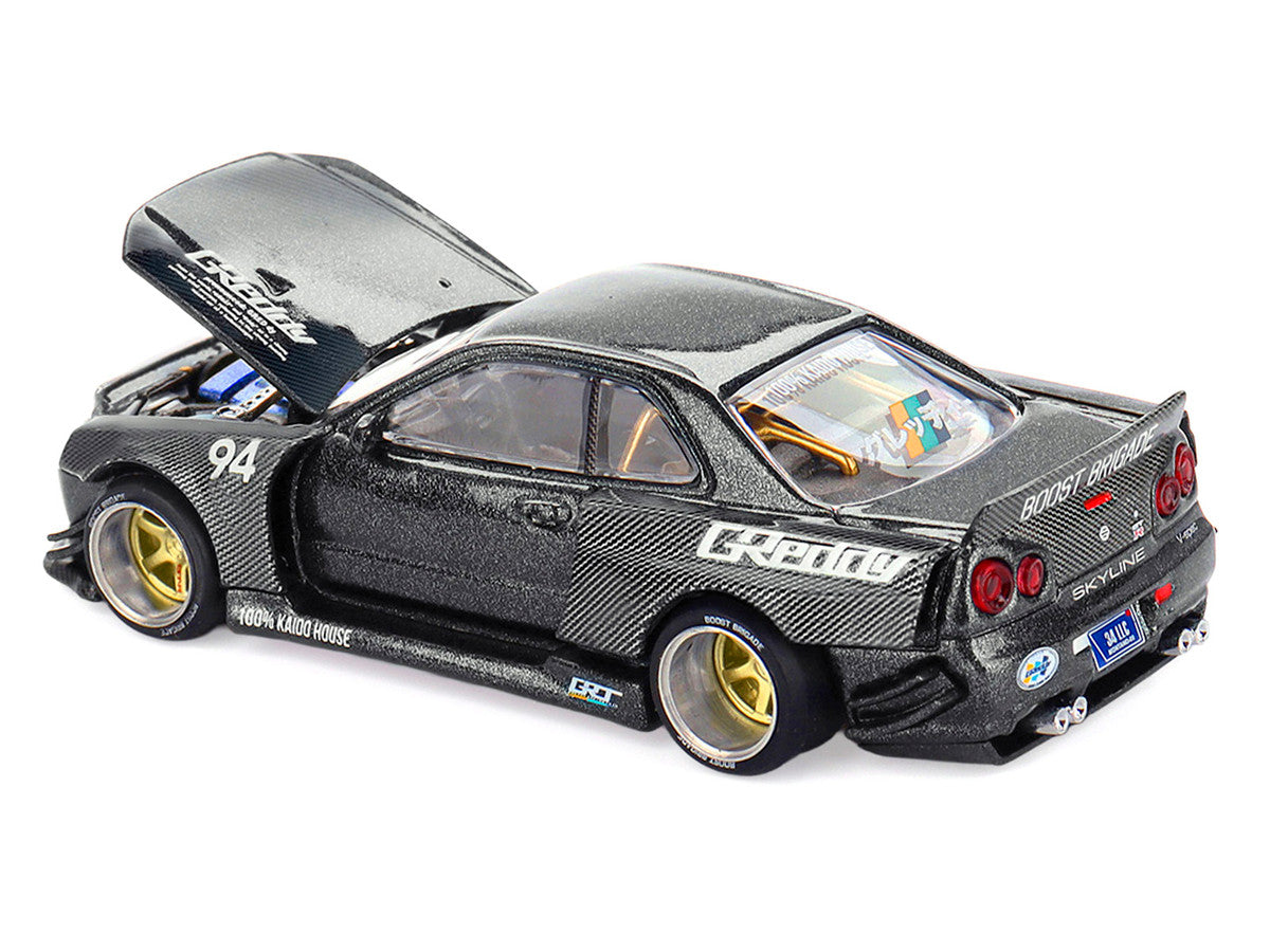 Nissan Skyline GT-R (R34) RHD (Right Hand Drive) #94 "Kaido Works GReddy V2" Carbon Fiber and Dark Gray Metallic (Designed by Jun Imai) "Kaido House" Special 1/64 Diecast Model Car by Mini GT-0