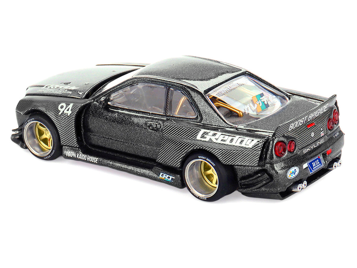 Nissan Skyline GT-R (R34) RHD (Right Hand Drive) #94 "Kaido Works GReddy V2" Carbon Fiber and Dark Gray Metallic (Designed by Jun Imai) "Kaido House" Special 1/64 Diecast Model Car by Mini GT-3
