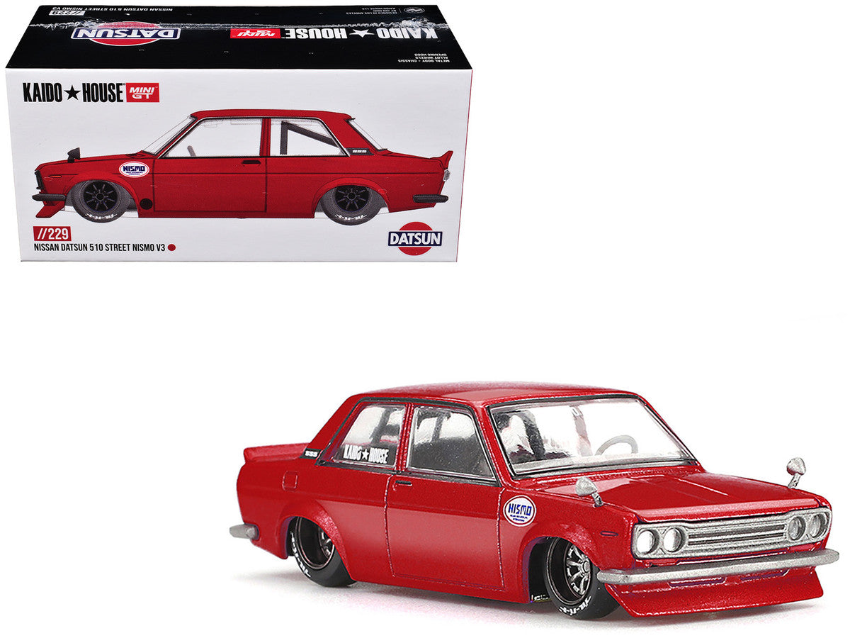 Datsun 510 Street "Nismo V3" Red Metallic (Designed by Jun Imai) "Kaido House" Special 1/64 Diecast Model Car by Mini GT-3