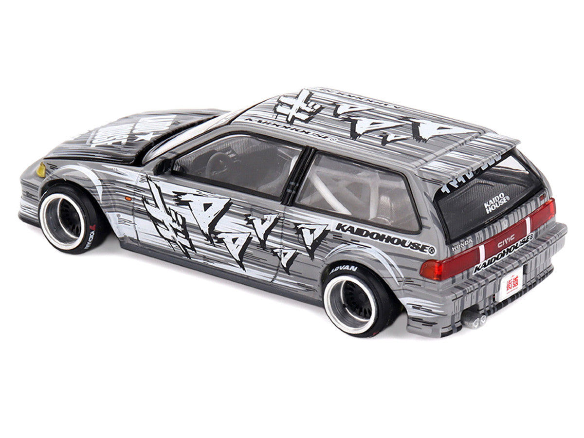 Mini GT Honda Civic EF Manga V1 Gray Metallic front three-quarter view