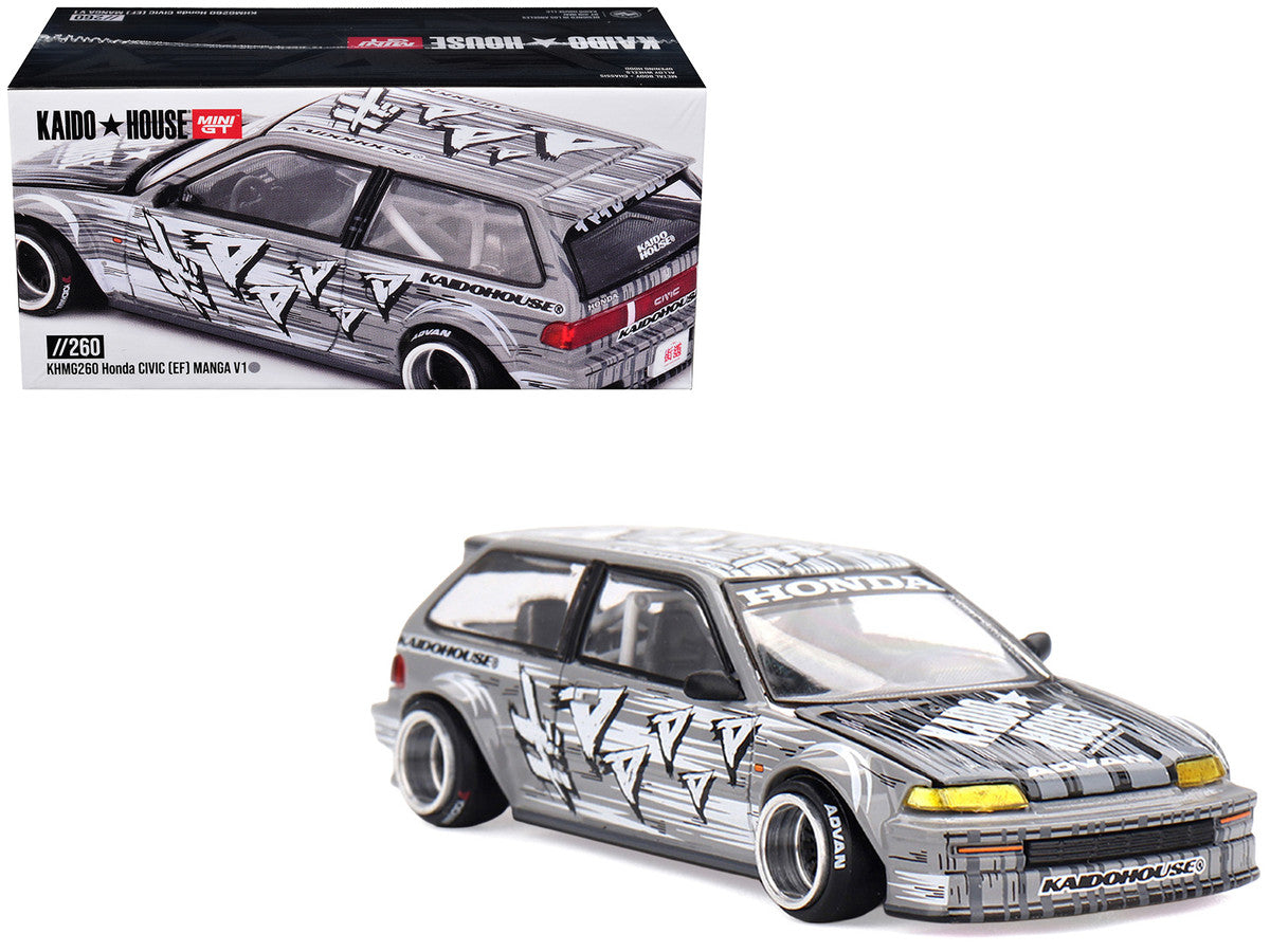 Mini GT Honda Civic EF Manga V1 Gray Metallic 1:64 diecast model with collectible packaging