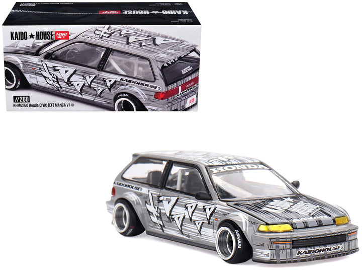 Mini GT Honda Civic EF Manga V1 Gray Metallic 1:64 diecast model with collectible packaging