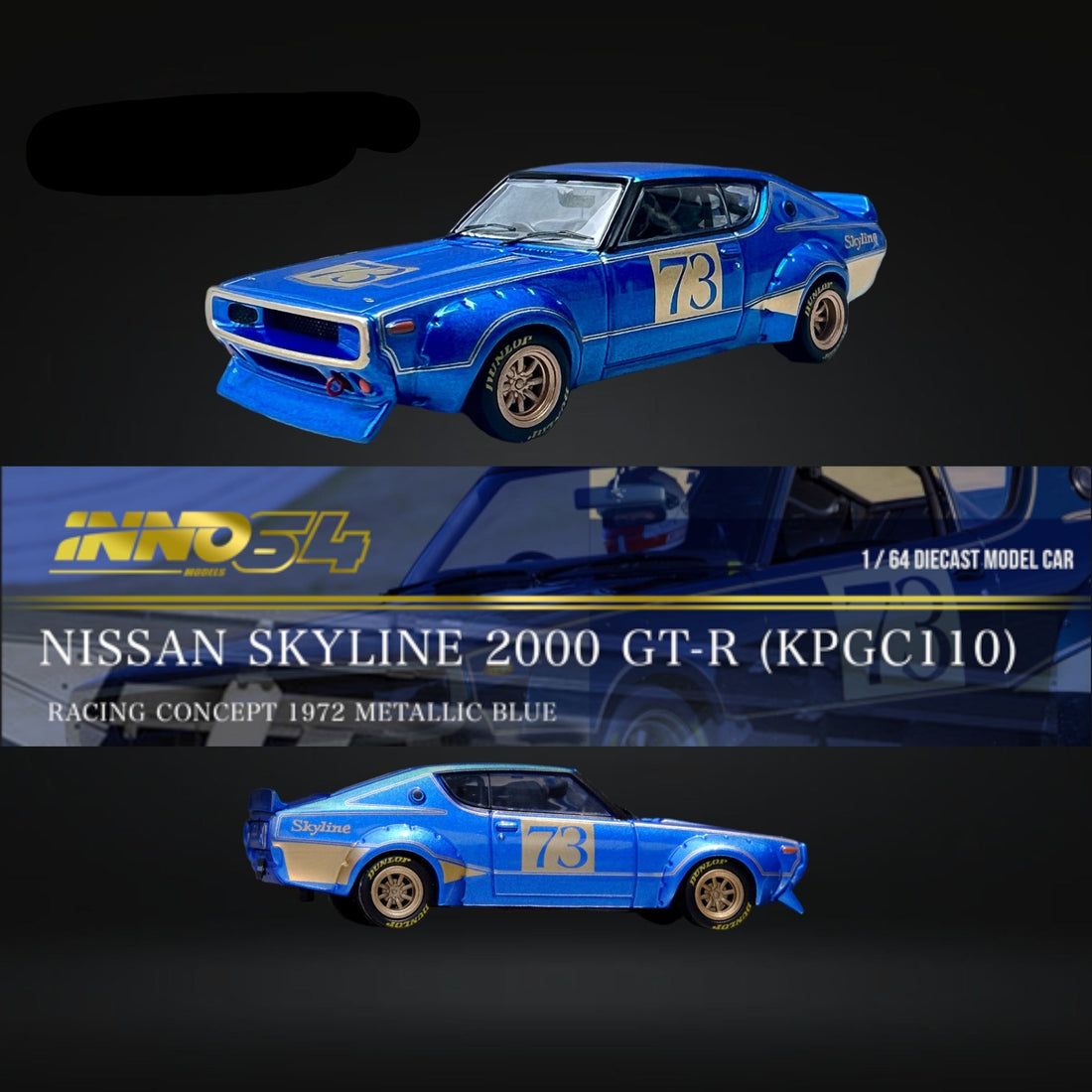 Nissan Skyline 2000 GT-R (KPGC10) in Racing Concept Blue 1:64 IN64-KPGC110RC-BLU by Inno64