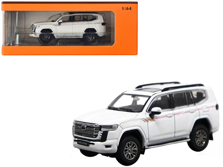 Toyota Land Cruiser 300 White with Graphics 1/64 Diecast Model Car by GCD-0