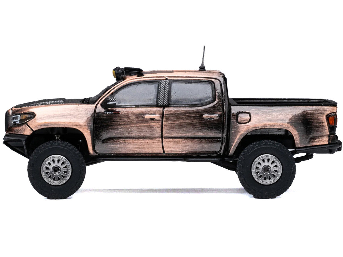 Toyota Tacoma Pre-Runner Pickup Truck Brushed Bronze Metallic with Carbon Hood 1/64 Diecast Model Car by GCD-1
