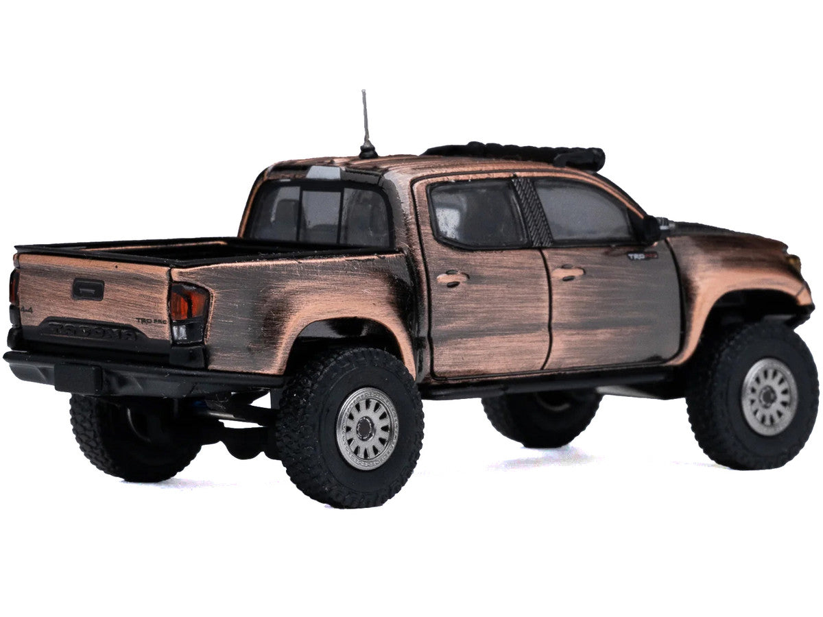 Toyota Tacoma Pre-Runner Pickup Truck Brushed Bronze Metallic with Carbon Hood 1/64 Diecast Model Car by GCD-2
