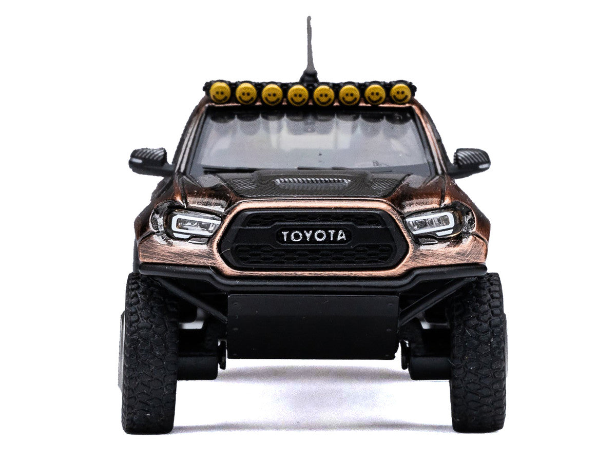 Toyota Tacoma Pre-Runner Pickup Truck Brushed Bronze Metallic with Carbon Hood 1/64 Diecast Model Car by GCD-3