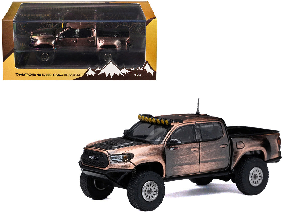 Toyota Tacoma Pre-Runner Pickup Truck Brushed Bronze Metallic with Carbon Hood 1/64 Diecast Model Car by GCD-0