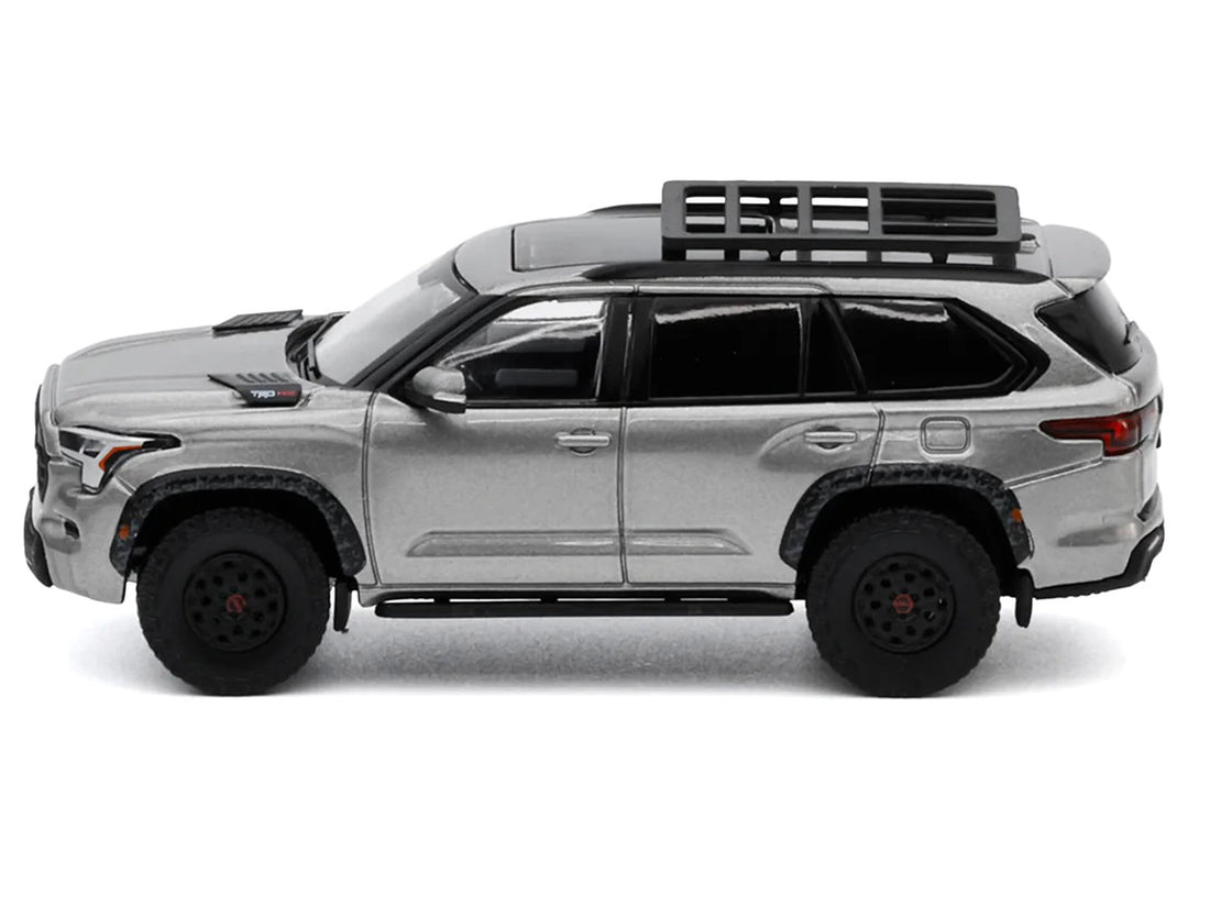 Toyota Sequoia TRD PRO Silver Metallic with Roof Rack 1/64 Diecast Model Car by GCD
