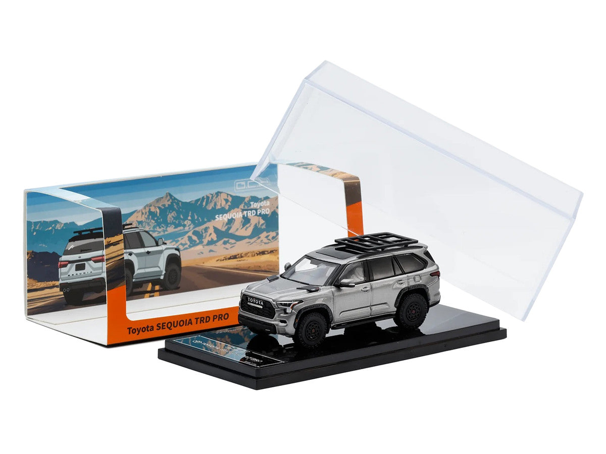 Toyota Sequoia TRD PRO Silver Metallic with Roof Rack 1/64 Diecast Model Car by GCD