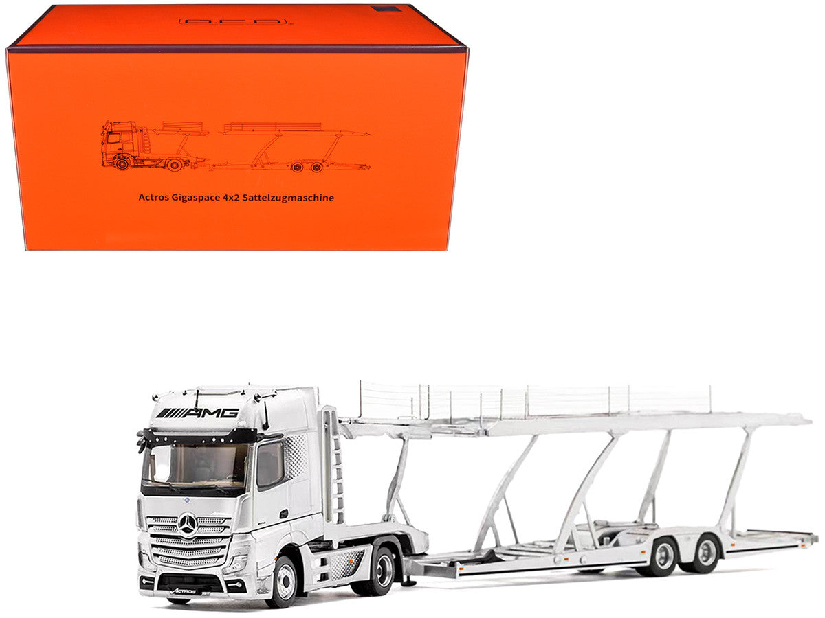 Mercedes-Benz Actros AMG Auto Transporter Silver Metallic 1/64 Diecast Model by GCD-0
