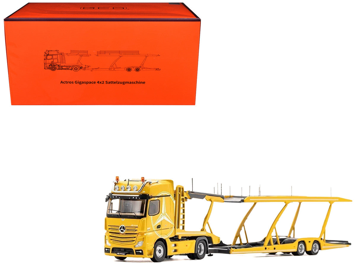 Mercedes-Benz Actros Auto Transporter Yellow 1/64 Diecast Model by GCD-4