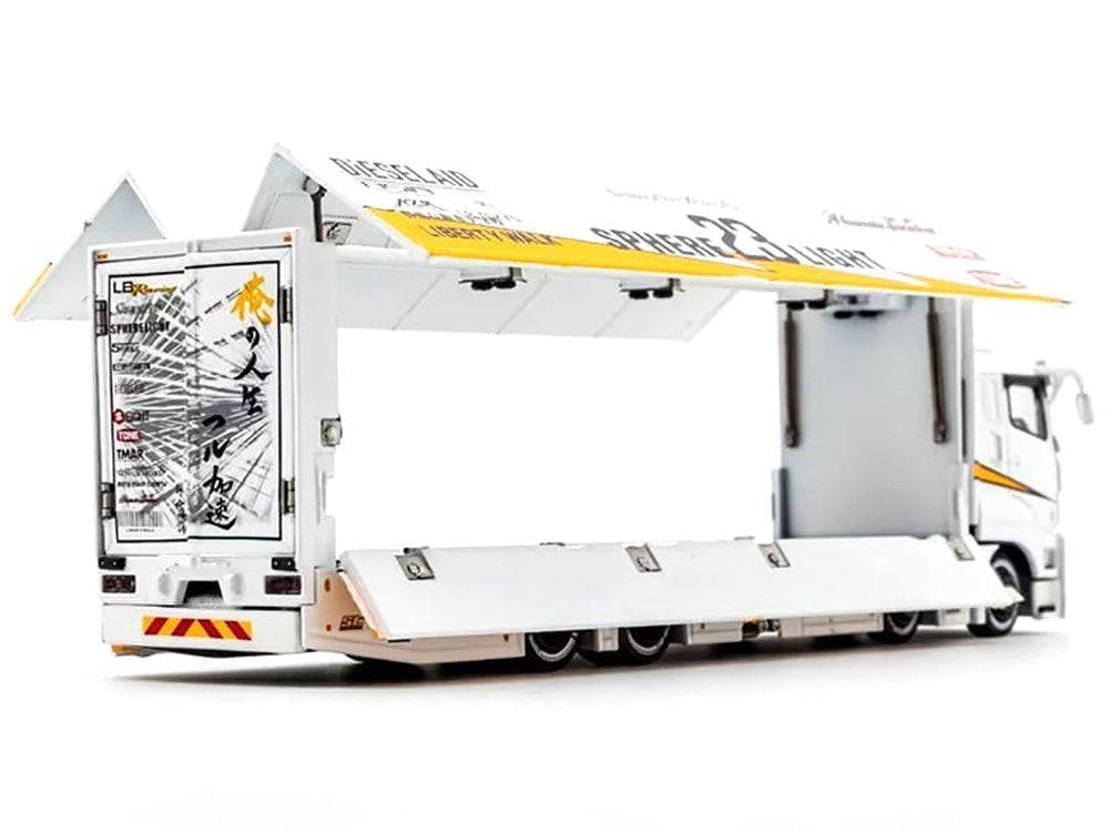 Mitsubishi Fuso Super Great Transporter RHD (Right Hand Drive) "Liberty Walk LB-Trucks" White with Graphics 1/64 Diecast Model by GCD-3