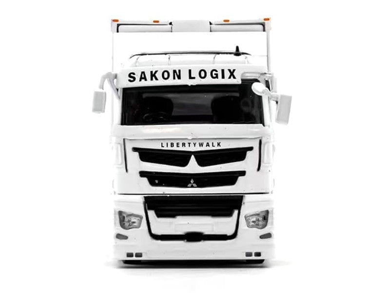 Mitsubishi Fuso Super Great Transporter RHD (Right Hand Drive) "Liberty Walk LB-Trucks" White with Graphics 1/64 Diecast Model by GCD-0