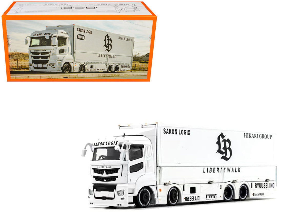Mitsubishi Fuso Super Great Transporter RHD (Right Hand Drive) "Liberty Walk LB-Trucks" White with Graphics 1/64 Diecast Model by GCD-4