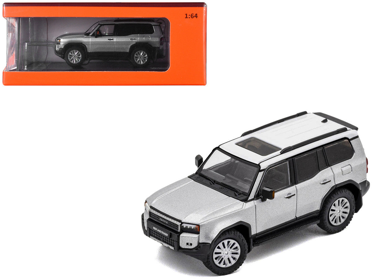 Toyota Land Cruiser Prado 250 Silver Metallic with White Top 1/64 Diecast Model Car by GCD-2