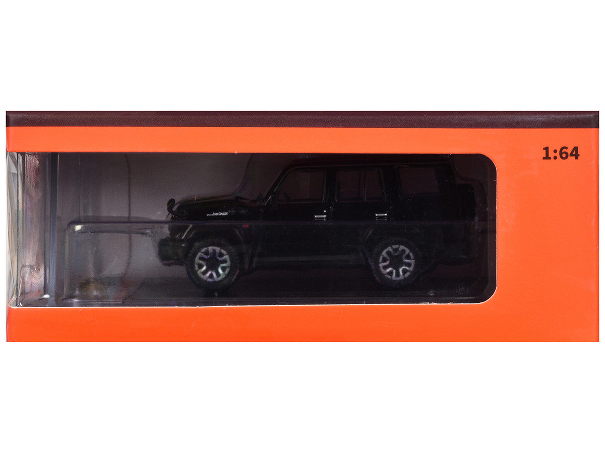 Toyota Land Cruiser (J76) RHD (Right Hand Drive) Black 1/64 Diecast Model Car by GCD
