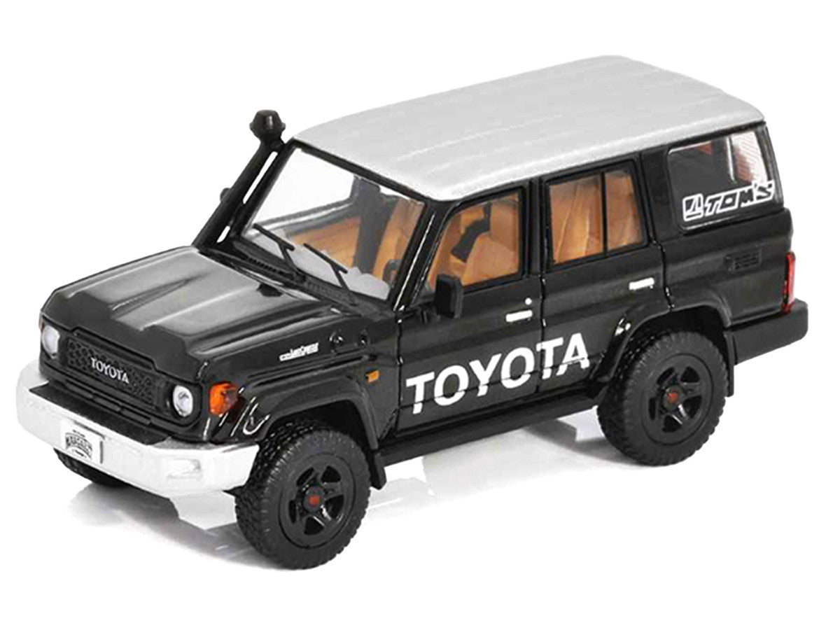 Toyota Land Cruiser (J76) Black with Silver Metallic Top 1/64 Diecast Model Car by GCD