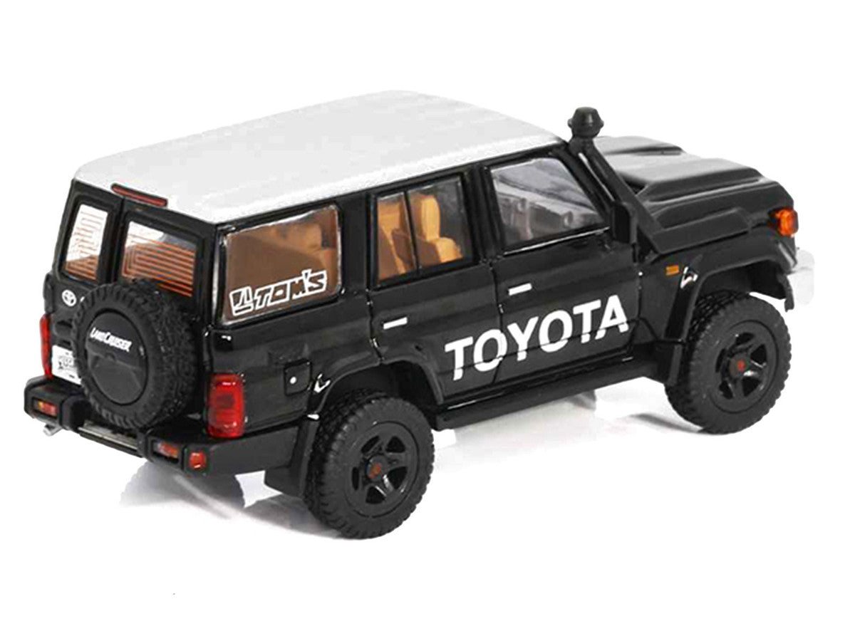 Toyota Land Cruiser (J76) Black with Silver Metallic Top 1/64 Diecast Model Car by GCD