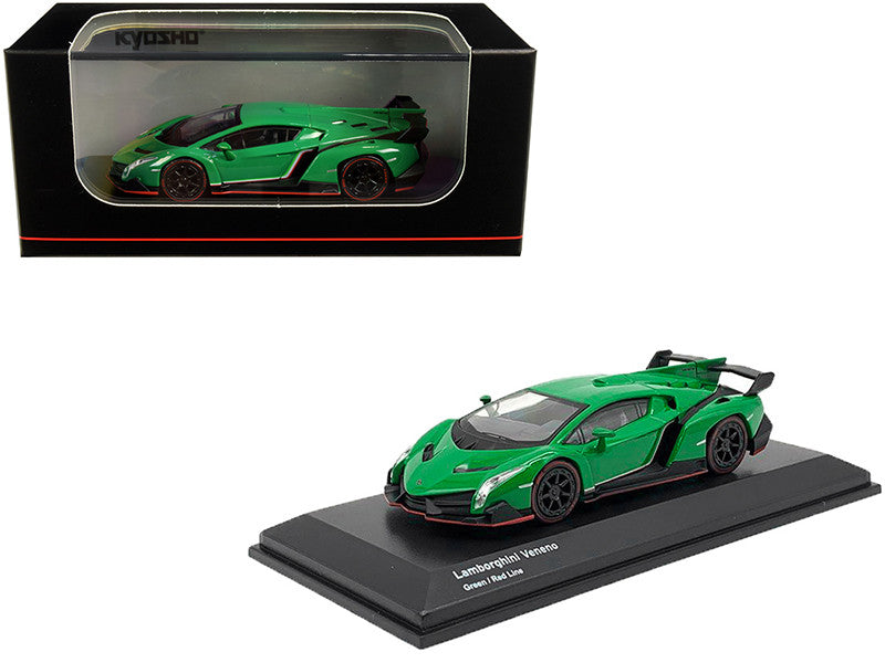 Lamborghini Veneno Green with Red Line 1/64 Diecast Model Car by Kyosho-0