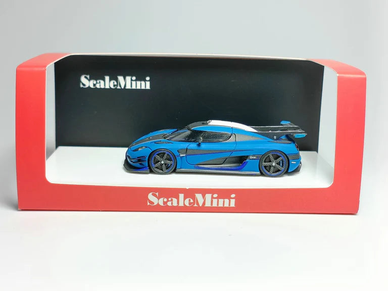 Koenigsegg Agera One Matte Blue 1:64 Scale Resin Model by Scalemini Packaging View