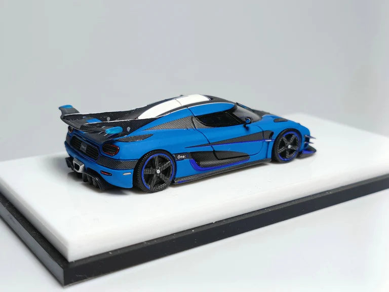 Koenigsegg Agera One Matte Blue 1:64 Scale Resin Model by Scalemini Passenger Side View