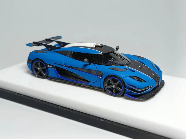 Koenigsegg Agera One Matte Blue 1:64 Scale Resin Model by Scalemini Diagonal View