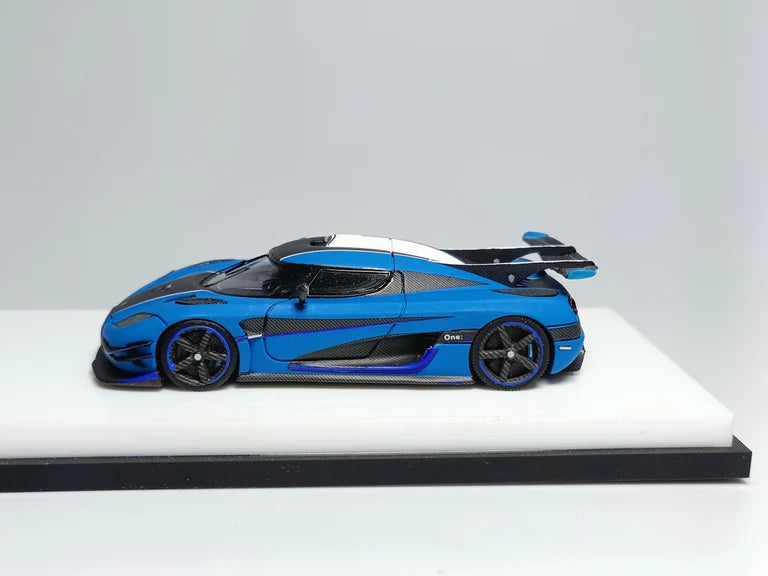 Koenigsegg Agera One Matte Blue 1:64 Scale Resin Model by Scalemini Side View