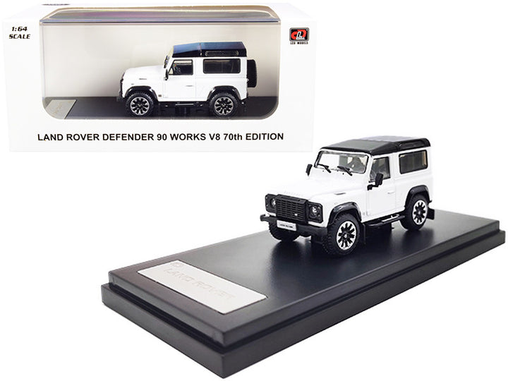 Land Rover Defender 90 Works V8 White with Black Top "70th Edition" 1/64 Diecast Model Car by LCD Models-0