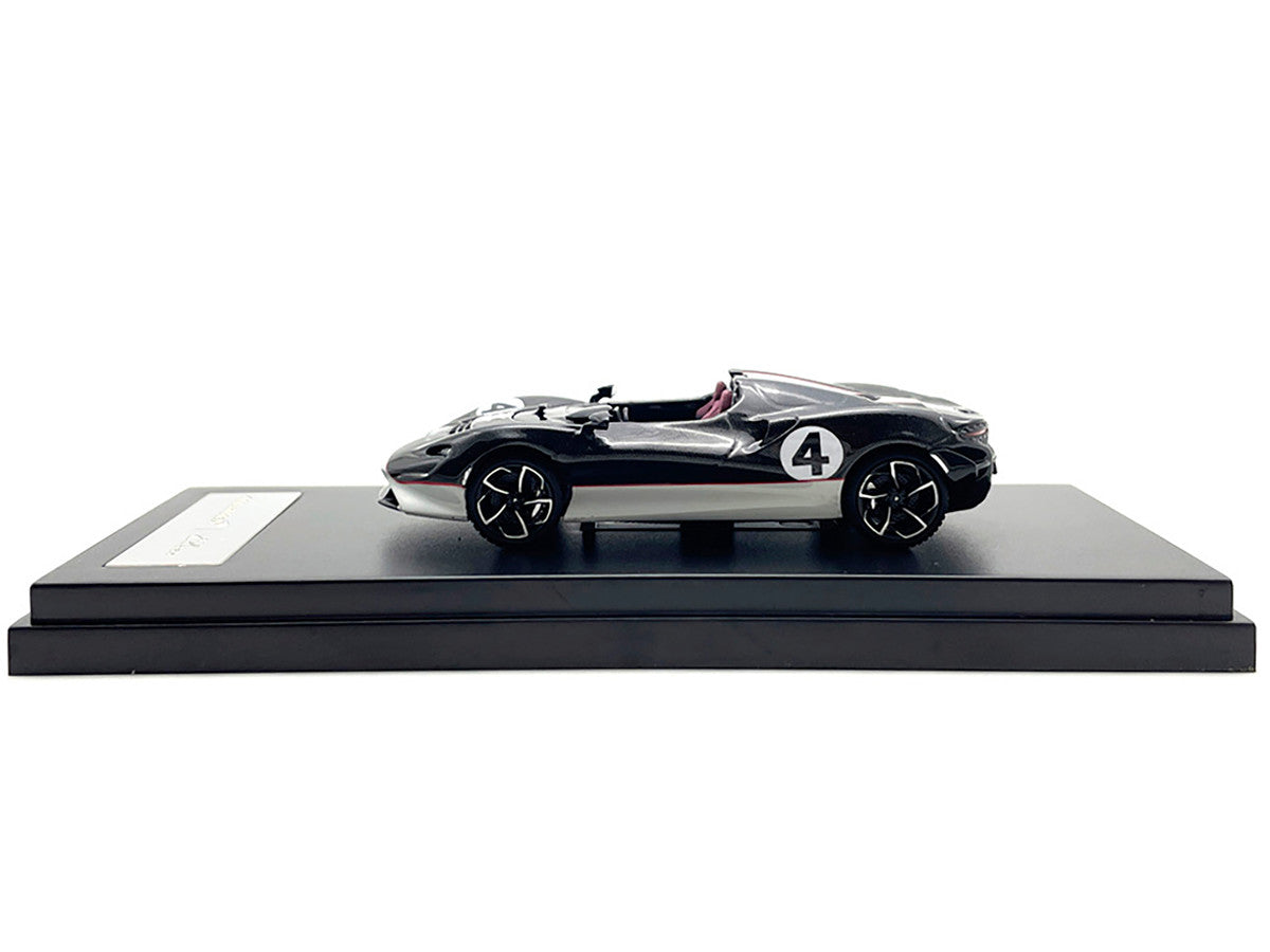 McLaren Elva Convertible #4 Carbon Black with White and Red Stripes 1/64 Diecast Model Car by LCD Models-1