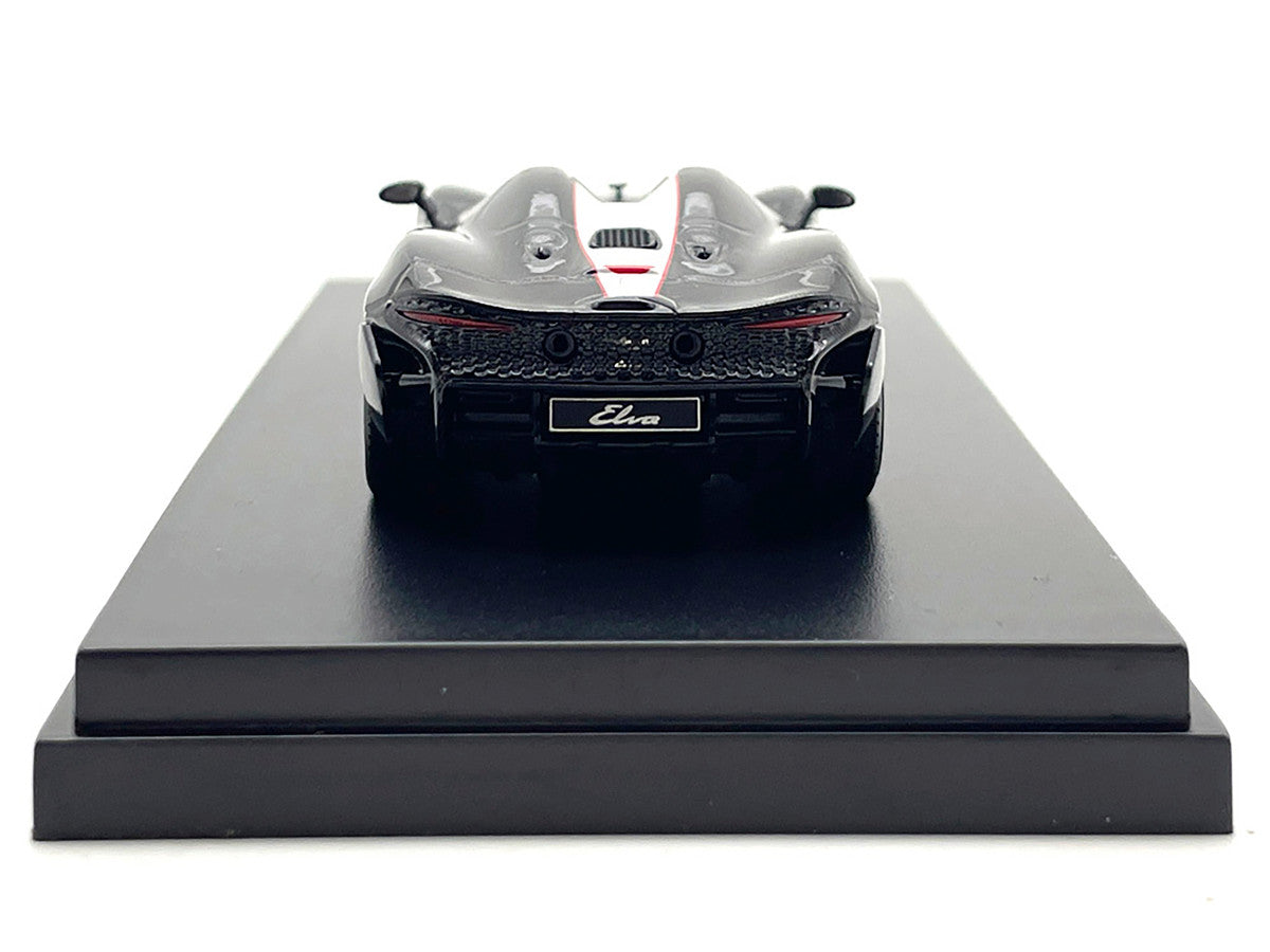 McLaren Elva Convertible #4 Carbon Black with White and Red Stripes 1/64 Diecast Model Car by LCD Models-2