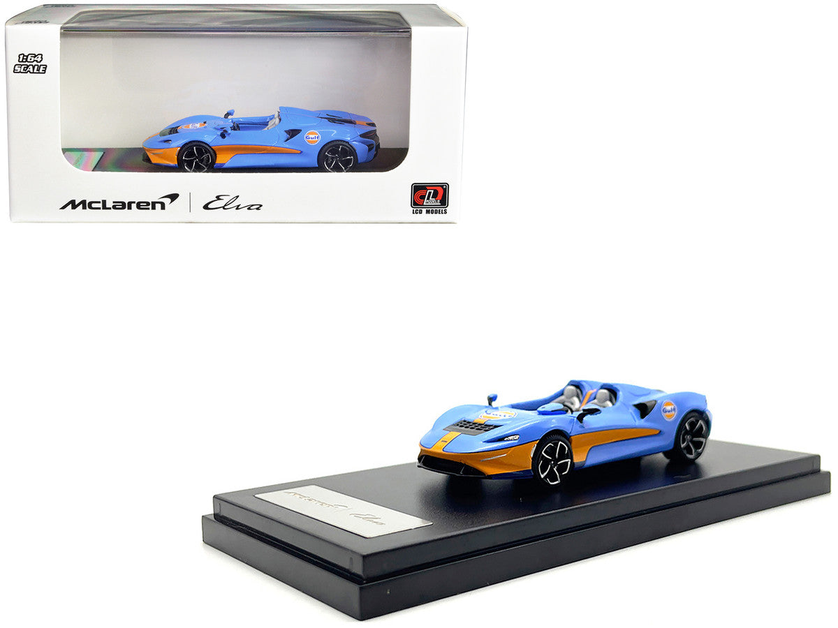 McLaren Elva Convertible Light Blue with Orange Accents "Gulf Oil" 1/64 Diecast Model Car by LCD Models-0